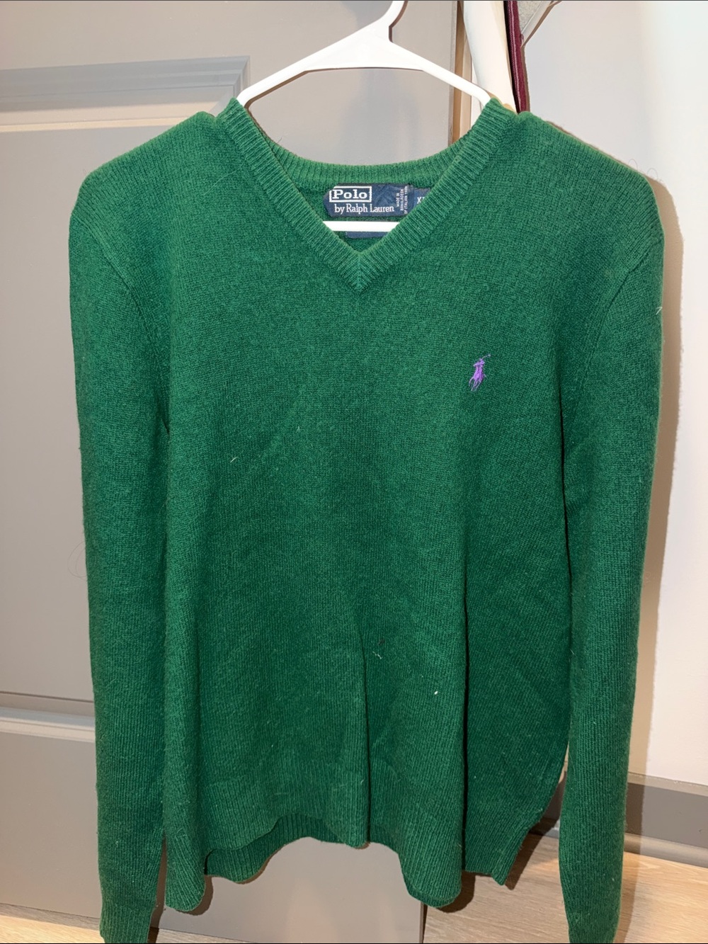 Polo by Ralph Lauren Green V-Neck Sweater with Purple Pony